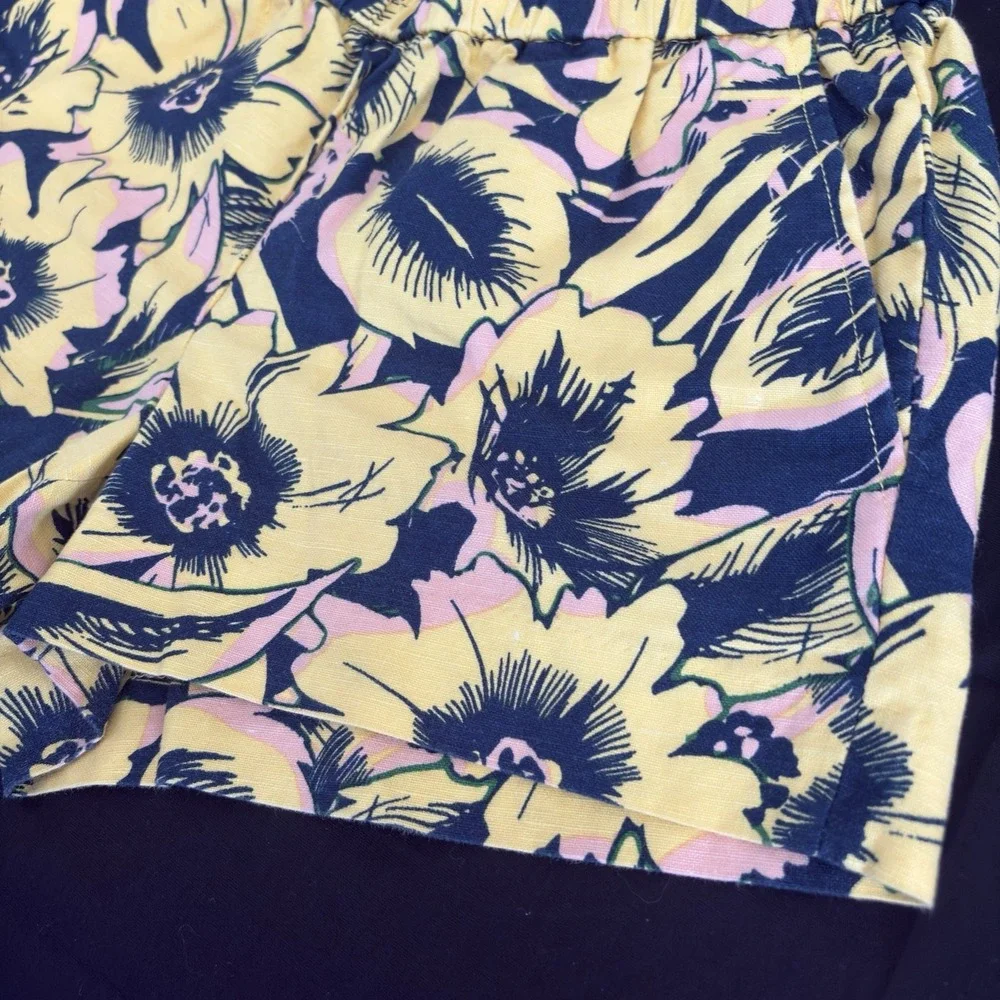 J Crew‎ Shorts Women's 00 Yellow Linen Blend Floral Beach Tropical